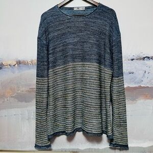 Inis Meain Mens 100% Linen Sweater XL Blue Gray Ombre Melange Knit Pullover